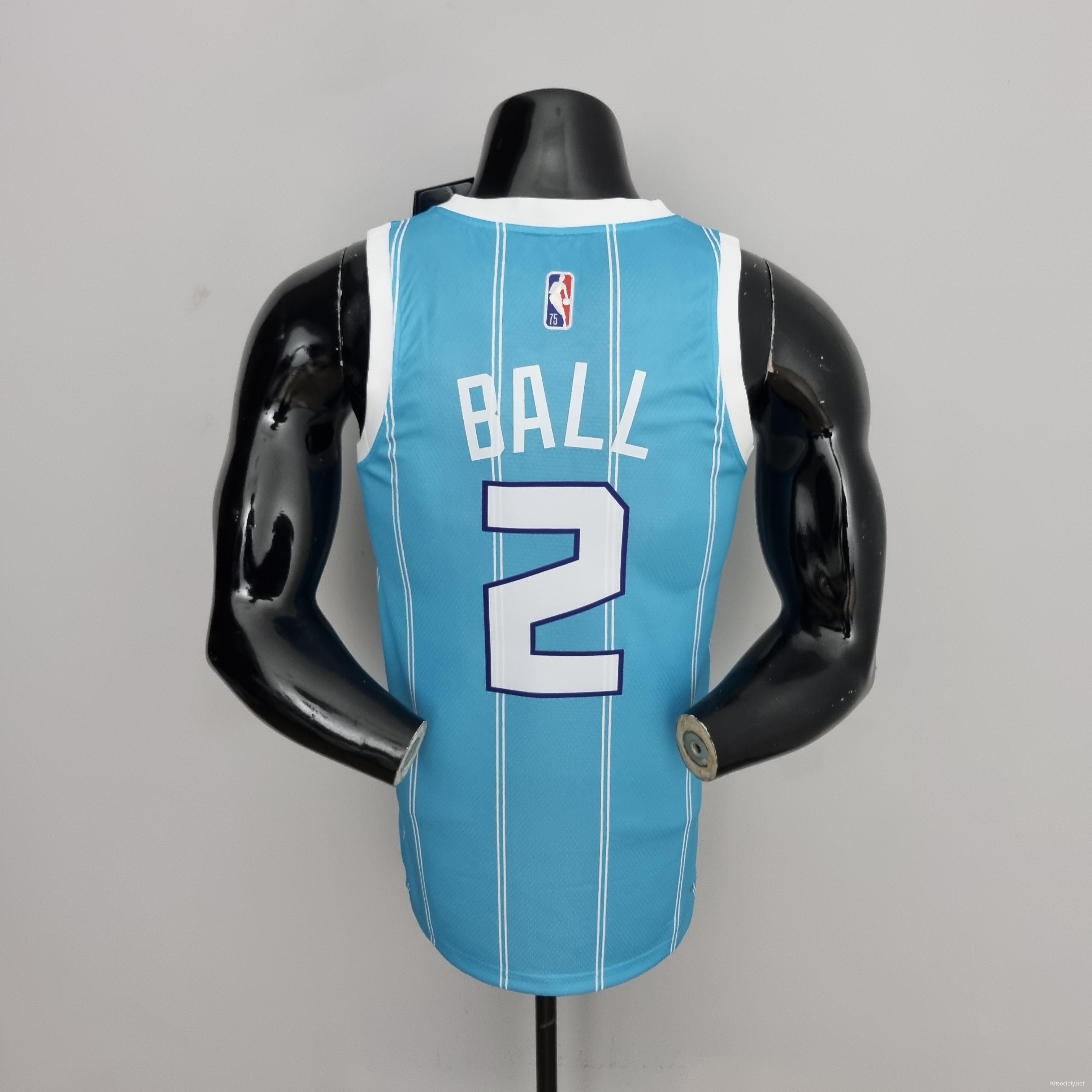 NBA Charlotte Hornets 2 LaMelo Ball Blue 75th Anniversary Men Jersey