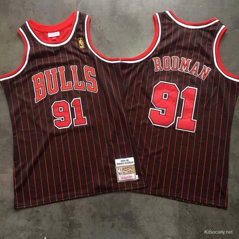 NBA Nike Bulls 91 Dennis Rodman Black Throwback Men Jersey
