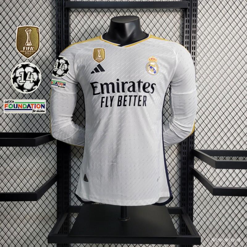 Real Madrid Authentic Long Sleeve Jersey MEDIUM 2023/2024 + CL Patches