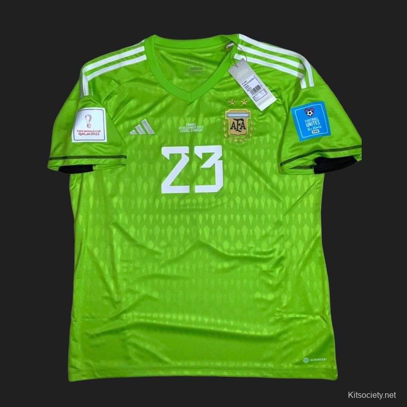 3 Stars 2023 Argentina Green E.Martinez Goalkeeper Final Match Jersey With  Full Patches - Kitsociety